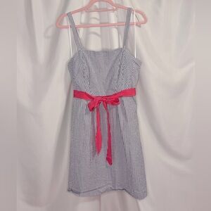 crown & ivy Navy and White Striped Sundress with Pink Waist Tie